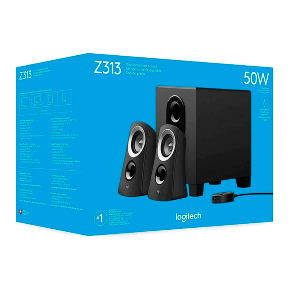 Logitech Bocinas con Subwoofer Z313, 2.1, 50W RMS, Negro