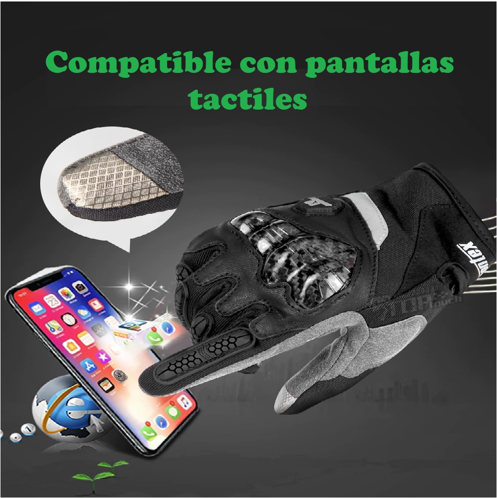 Guantes fibra de carbono motocicleta pantalla táctil Motocross protección negro reflejante cuero