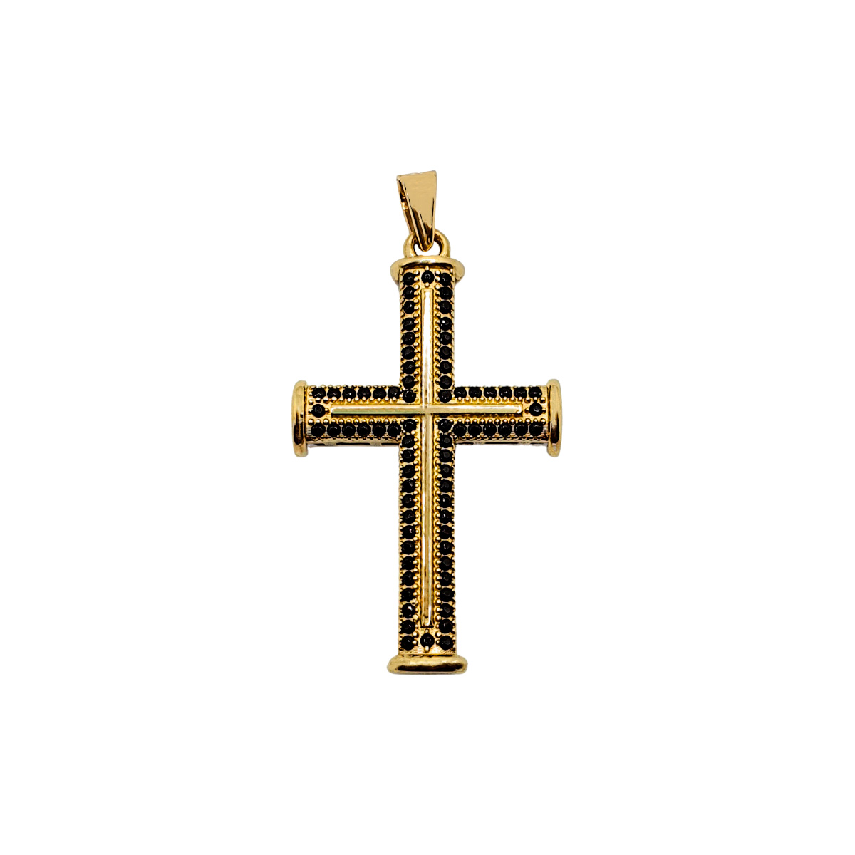 Dije cruz de oro de 10k Hombre con piedra zirconia negra, incluye certificado y caja de regalo, regalo para hombre