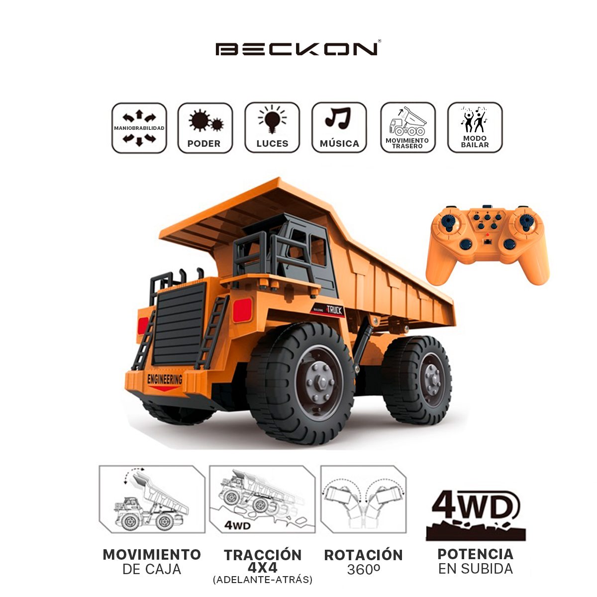 Carro a Control Remoto Camión de Construcción a Control Remoto Minero Tractor 4x4 con 2 pilas