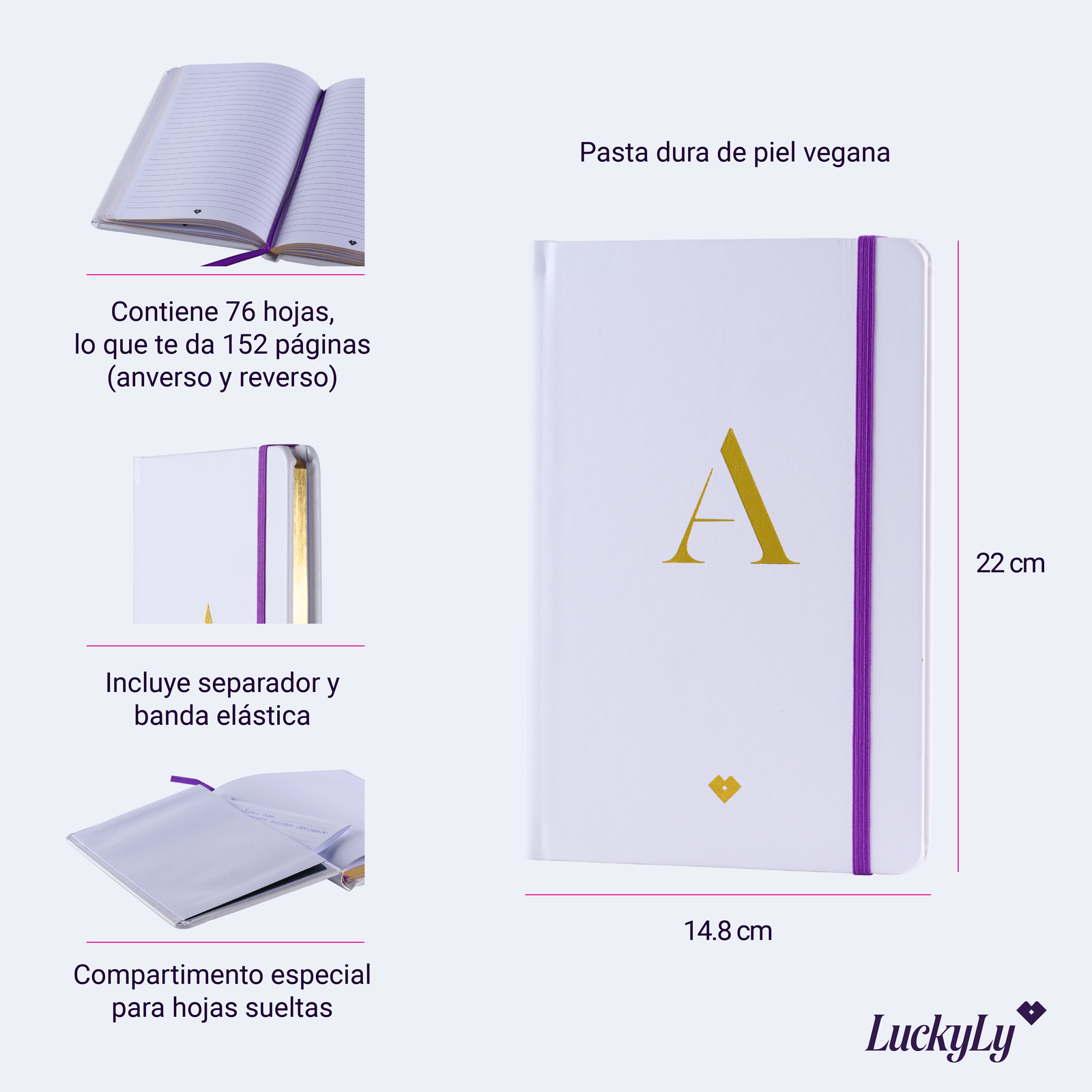 LuckyLy Libreta de Notas Iniciales con Pasta Dura de Piel Vegana , Separador y Elástico, Cuaderno de Notas Profesional ideal como Agenda Mujer y Diario - Notebook Letra U