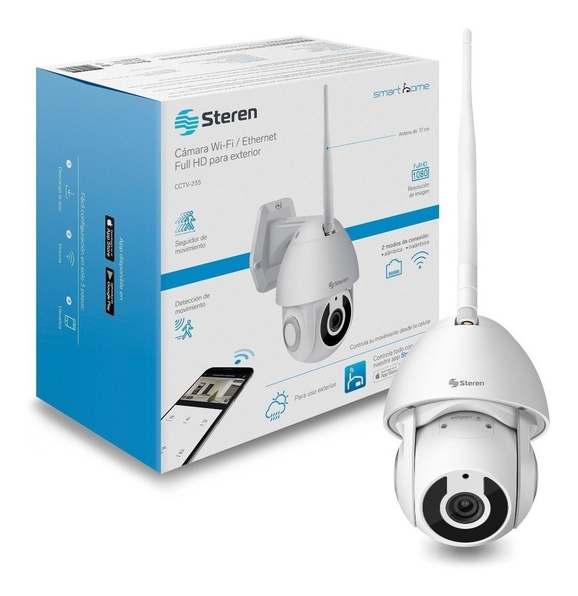 Cámara Seguridad WiFi STEREN CCTV235 Exterior +memoria 128GB