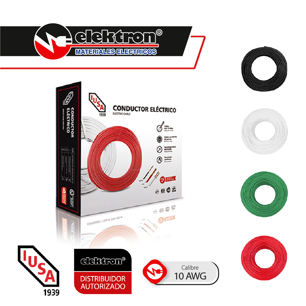 Caja 100 Mts, Cable eléctrico Rojo, Cal 10, 100% IUSA