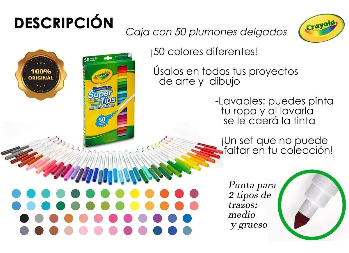 50 Super Tips Crayola Plumones + 72 Colores Madera