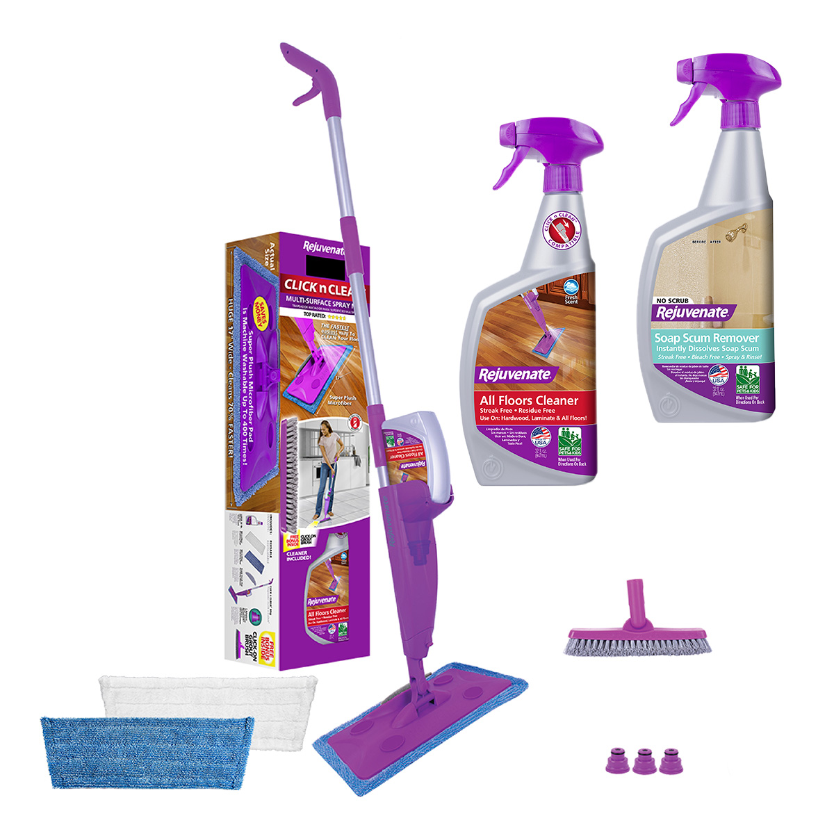 Trapeador Multiusos 4 En 1 Rejuvenate Mop + 2 Spray Tv Ofertas All Floors y Soap Scum Remover con Cepillo Adaptable