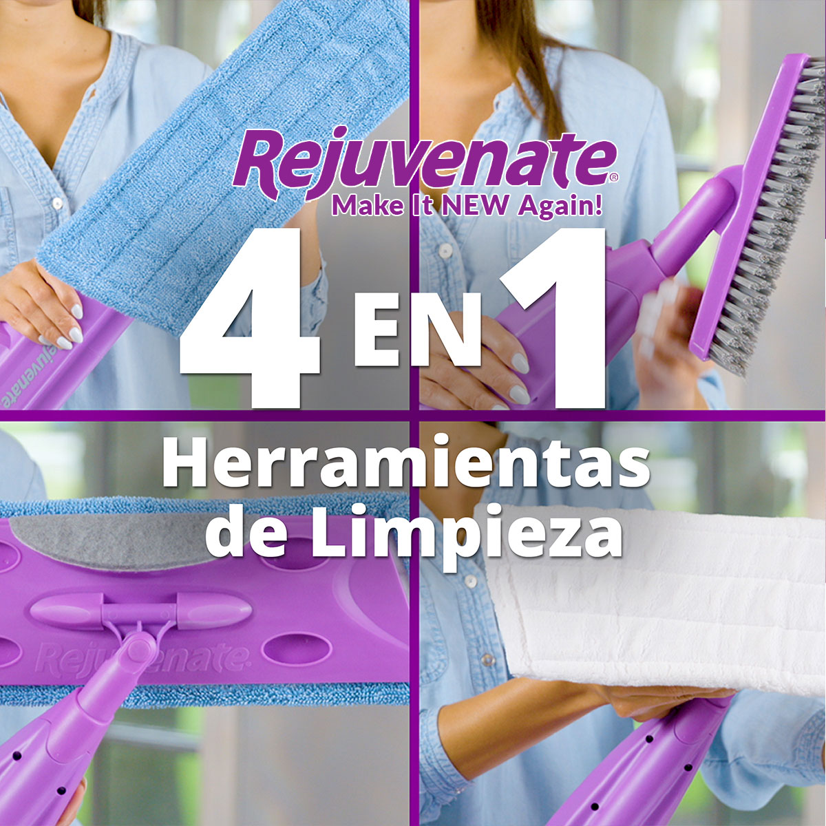 Trapeador Multiusos 4 En 1 Rejuvenate Mop + 2 Spray Tv Ofertas All Floors y Soap Scum Remover con Cepillo Adaptable