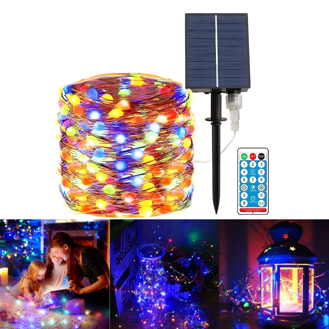 Serie De Luces Navideña Solar 30 Metros 300 Leds 8 Modos De Luz Perfecta Para Interior y Exterior Guirnaldas Led Decoración Para Fiestas, Habitación, Navidad, Halloween, etc.