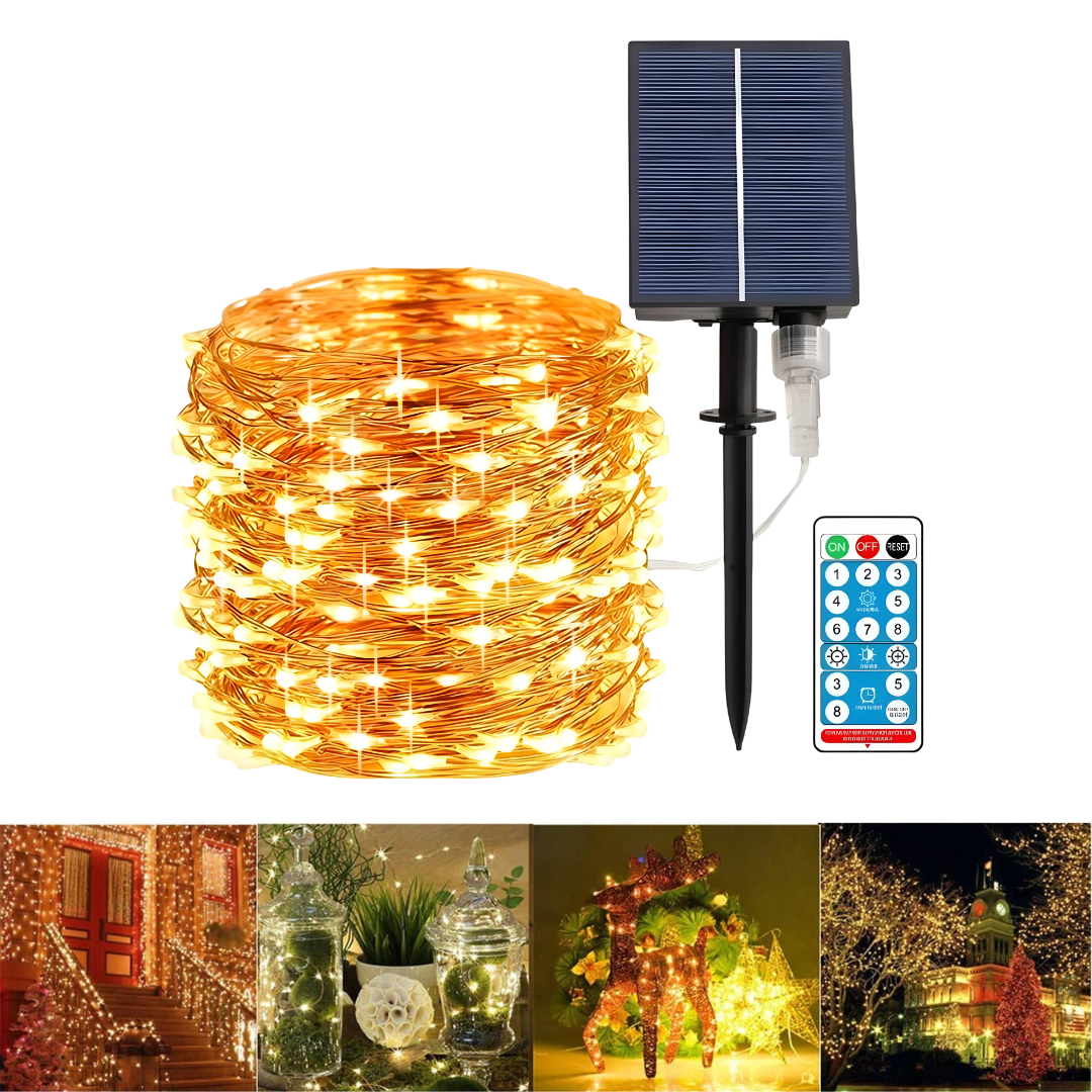Serie De Luces Navideña Solar 30 Metros 300 Leds 8 Modos De Luz Perfecta Para Interior y Exterior Guirnaldas Led Decoración Para Fiestas, Habitación, Navidad, Halloween, etc.