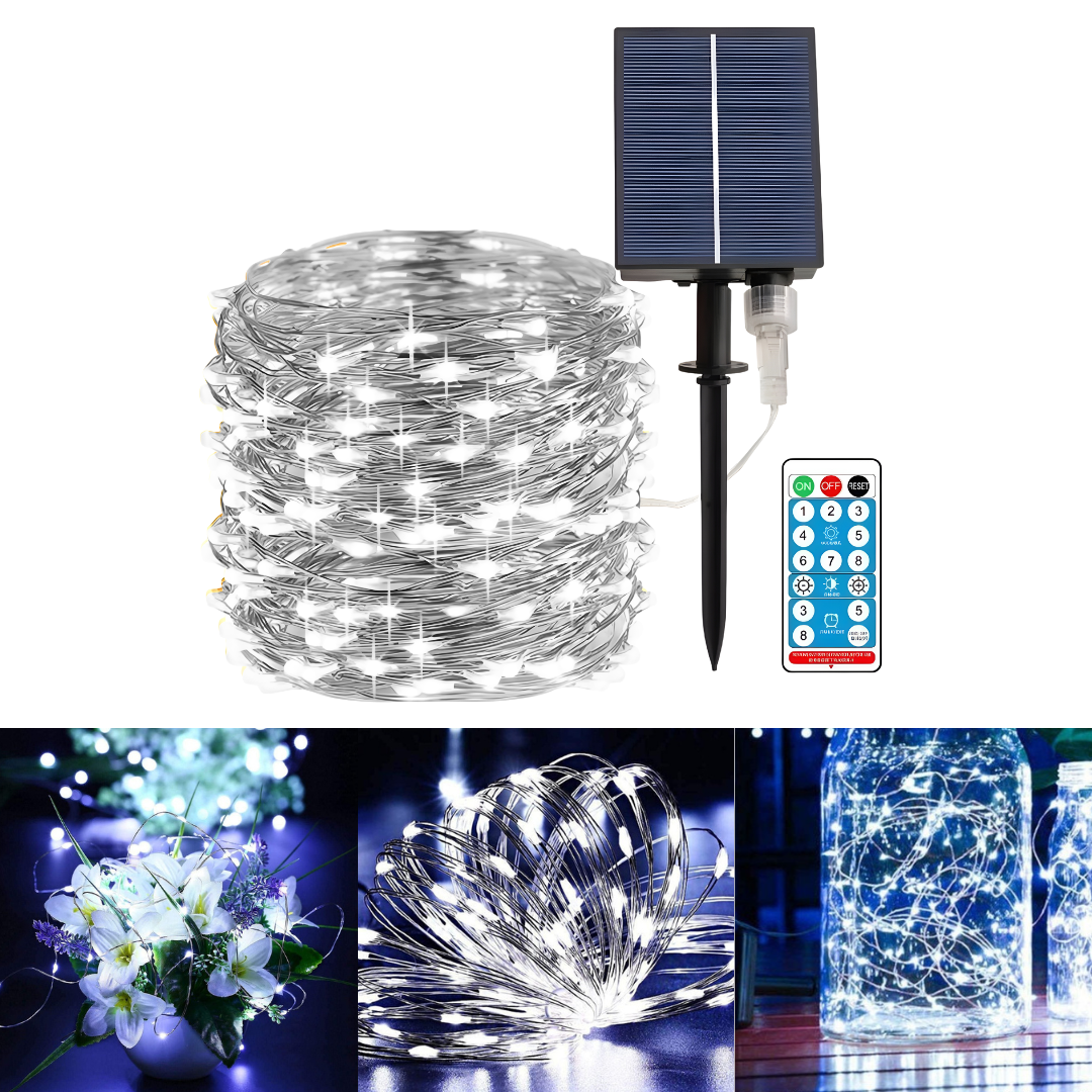 Serie De Luces Navideña Solar 30 Metros 300 Leds 8 Modos De Luz Perfecta Para Interior y Exterior Guirnaldas Led Decoración Para Fiestas, Habitación, Navidad, Halloween, etc.