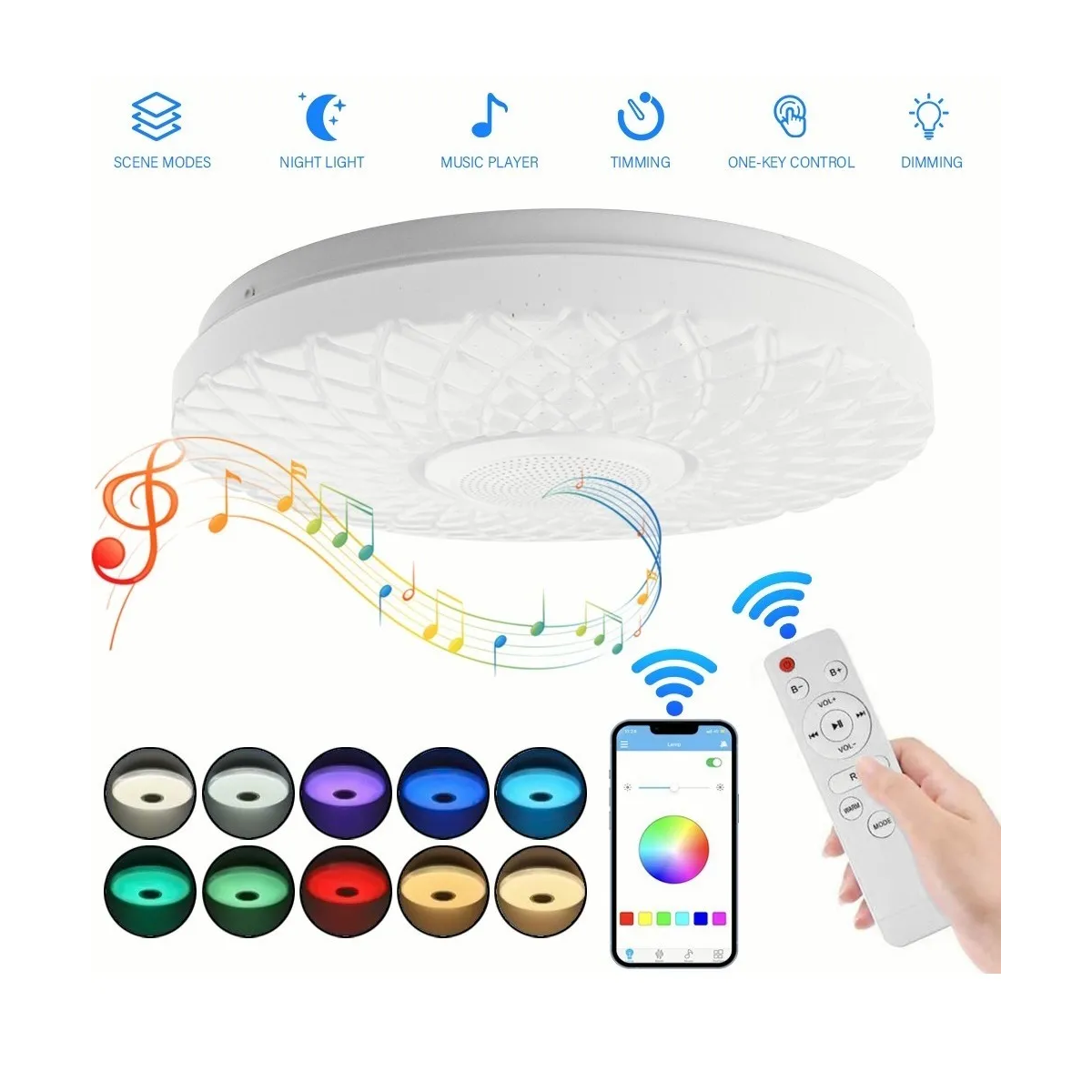 Luz De Techo Inteligente Led Bluetooth Plafón Con Bocina 36w