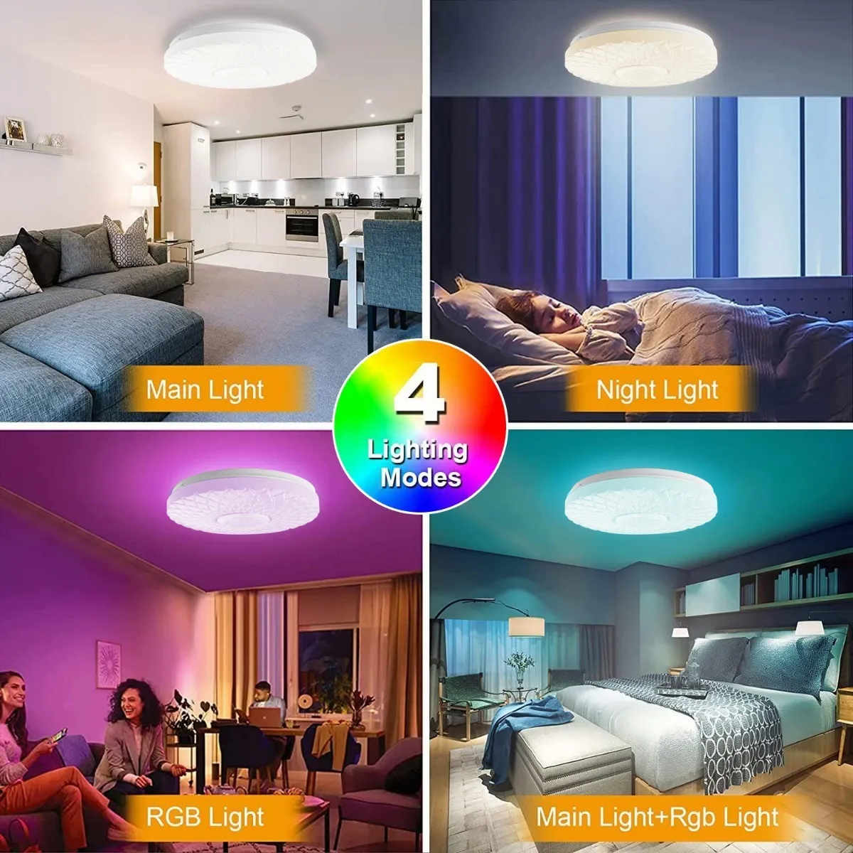Luz De Techo Inteligente Led Bluetooth Plafón Con Bocina 36w