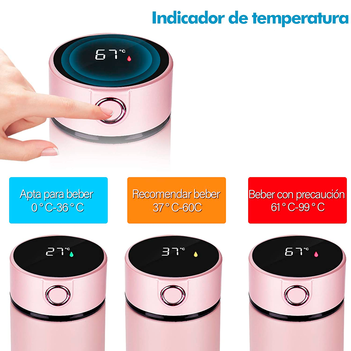 Termo Inteligente Pantalla LED Táctil Botella  Termo Taza 500 ml/17 oz Vaso Térmico Mas Caja Te Nutriplus Natural  Sabor A Frutas Farmasi Color Rosa