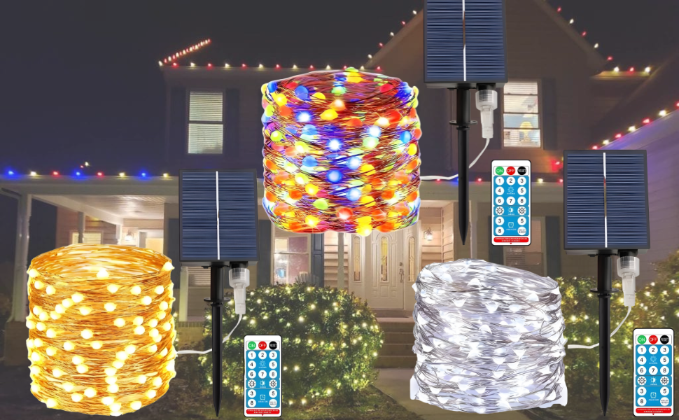Serie De Luces Navideña Solar 30 Metros 300 Leds 8 Modos De Luz Perfecta Para Interior y Exterior Guirnaldas Led Decoración Para Fiestas, Habitación, Navidad, Halloween, etc.