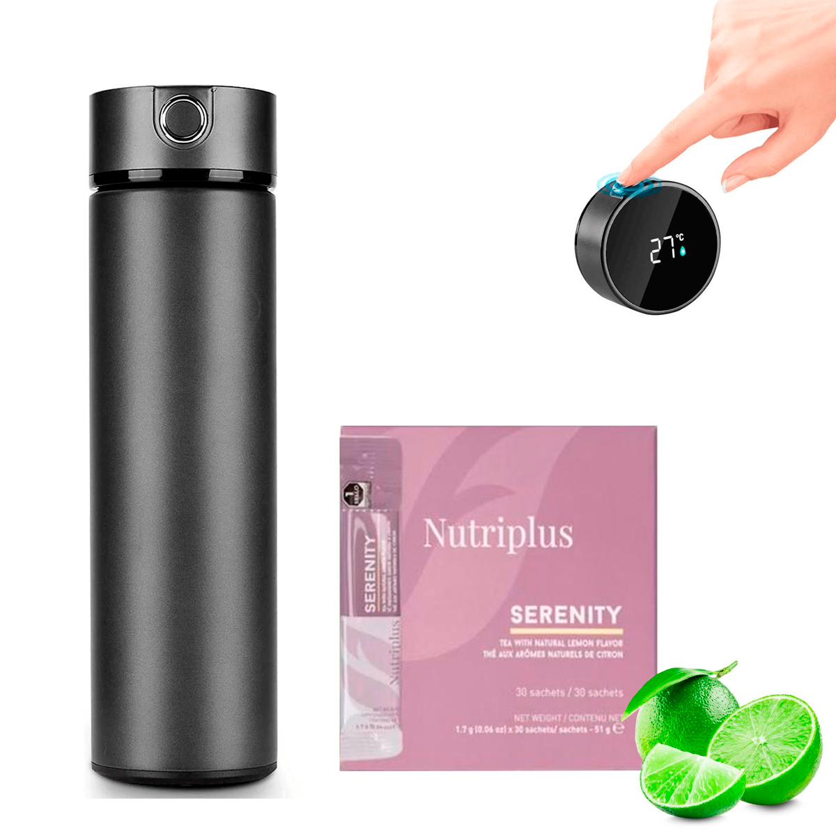 Termo Inteligente Botella , Termo Taza 500 ml Botella de Agua, Vaso Termico, Pantalla LED Táctil  Mas Caja de Te Natural Sabor a Fruta Farmasi.