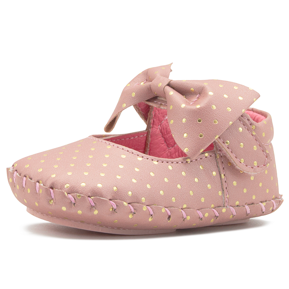Zapatitos Piel Suaves Bebé Niña Dk Rosa Moño Broche 10-13