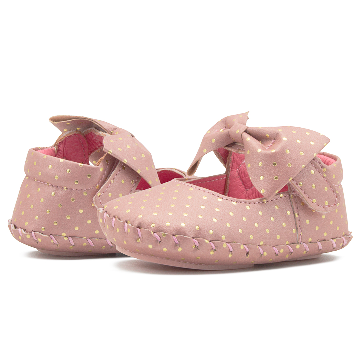 Zapatitos Piel Suaves Bebé Niña Dk Rosa Moño Broche 10-13