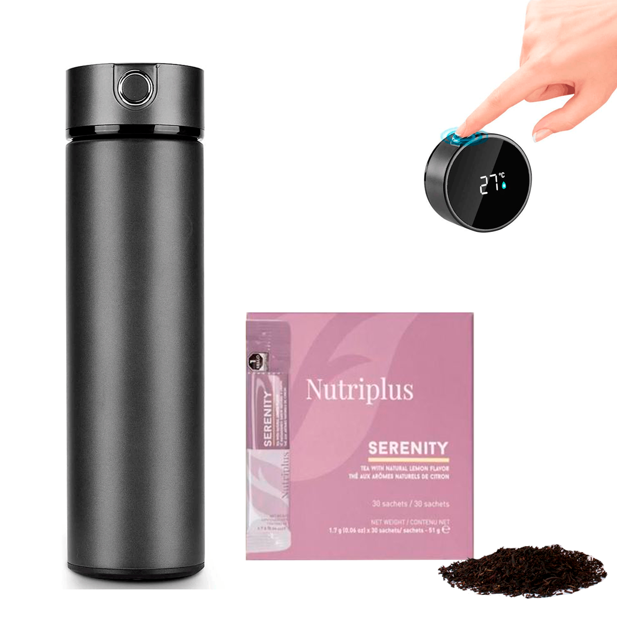 Termo Inteligente Botella , Termo Taza 500 ml Botella de Agua, Vaso Termico, Pantalla LED Táctil  Mas Caja de Te Natural Sabor a Fruta Farmasi.