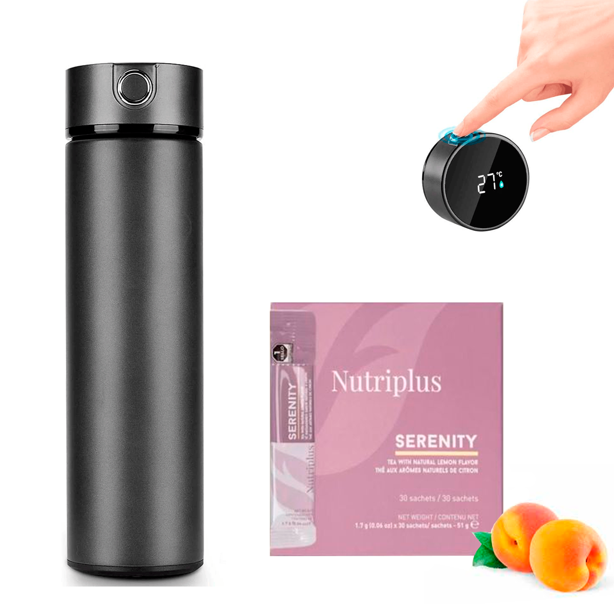 Termo Inteligente Botella , Termo Taza 500 ml Botella de Agua, Vaso Termico, Pantalla LED Táctil  Mas Caja de Te Natural Sabor a Fruta Farmasi.