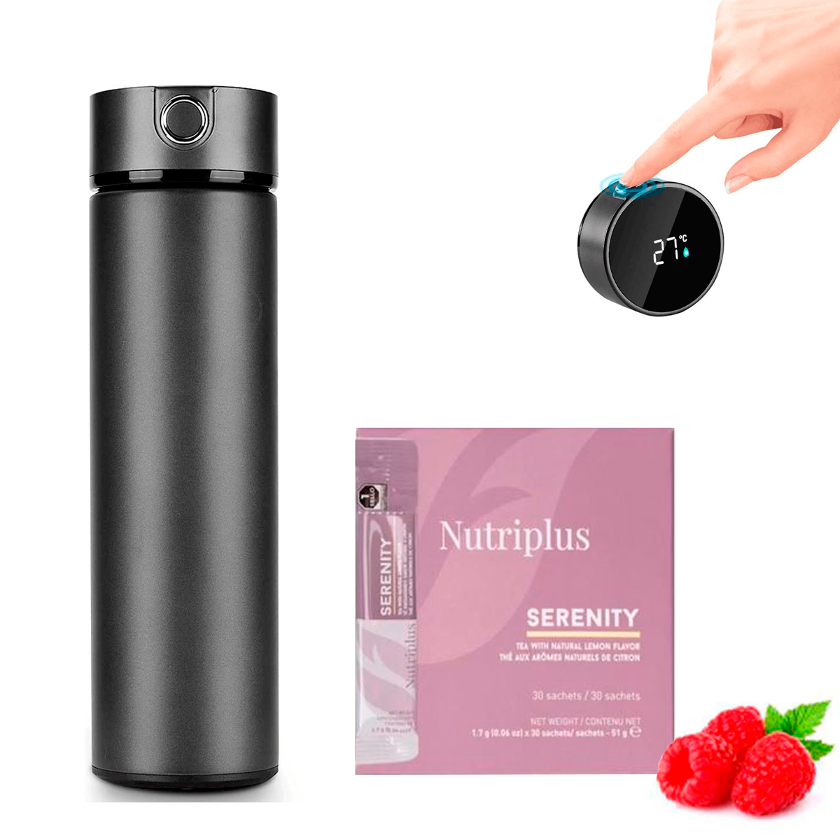 Termo Inteligente Botella , Termo Taza 500 ml Botella de Agua, Vaso Termico, Pantalla LED Táctil  Mas Caja de Te Natural Sabor a Fruta Farmasi.