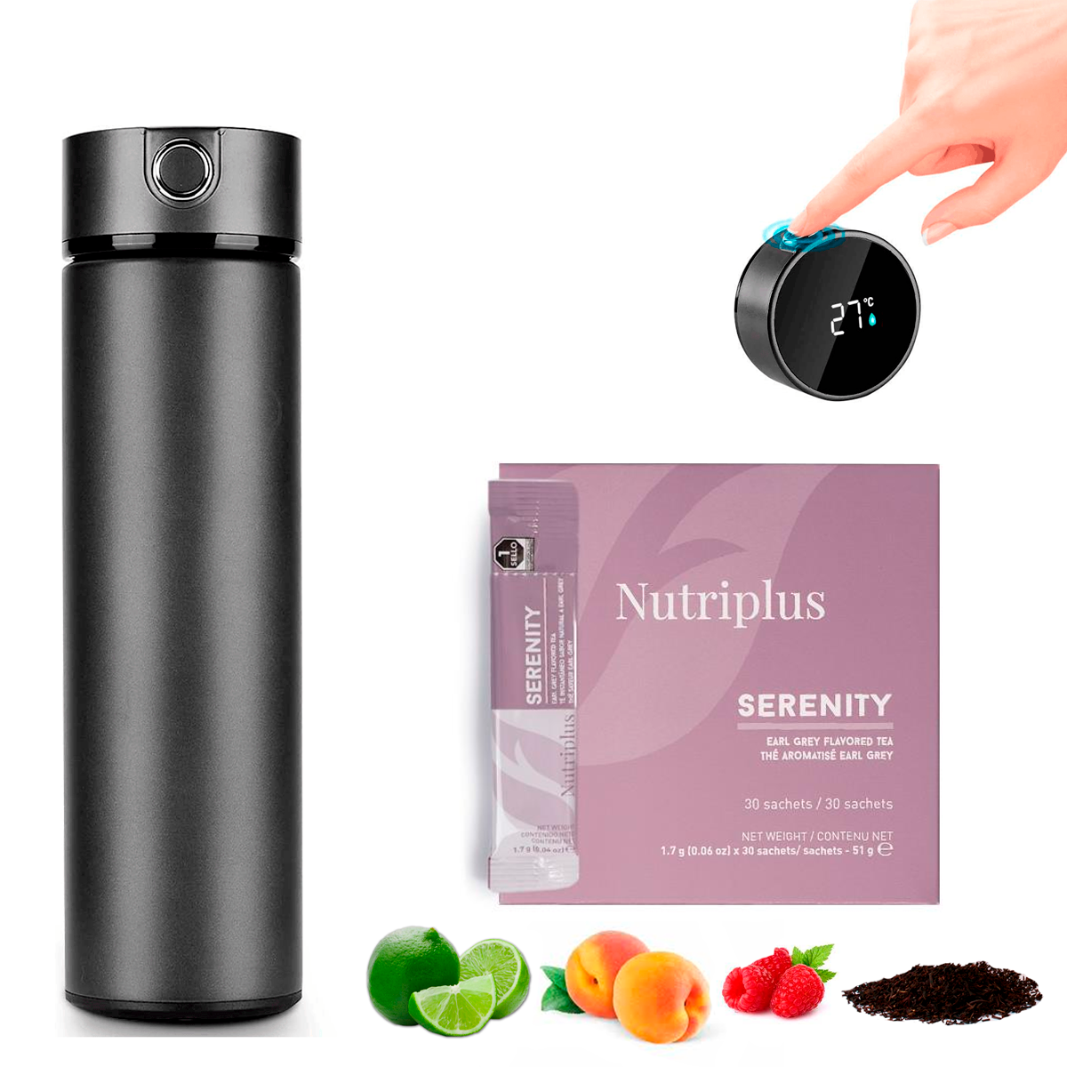 Termo Inteligente Botella , Termo Taza 500 ml Botella de Agua, Vaso Termico, Pantalla LED Táctil  Mas Caja de Te Natural Sabor a Fruta Farmasi.
