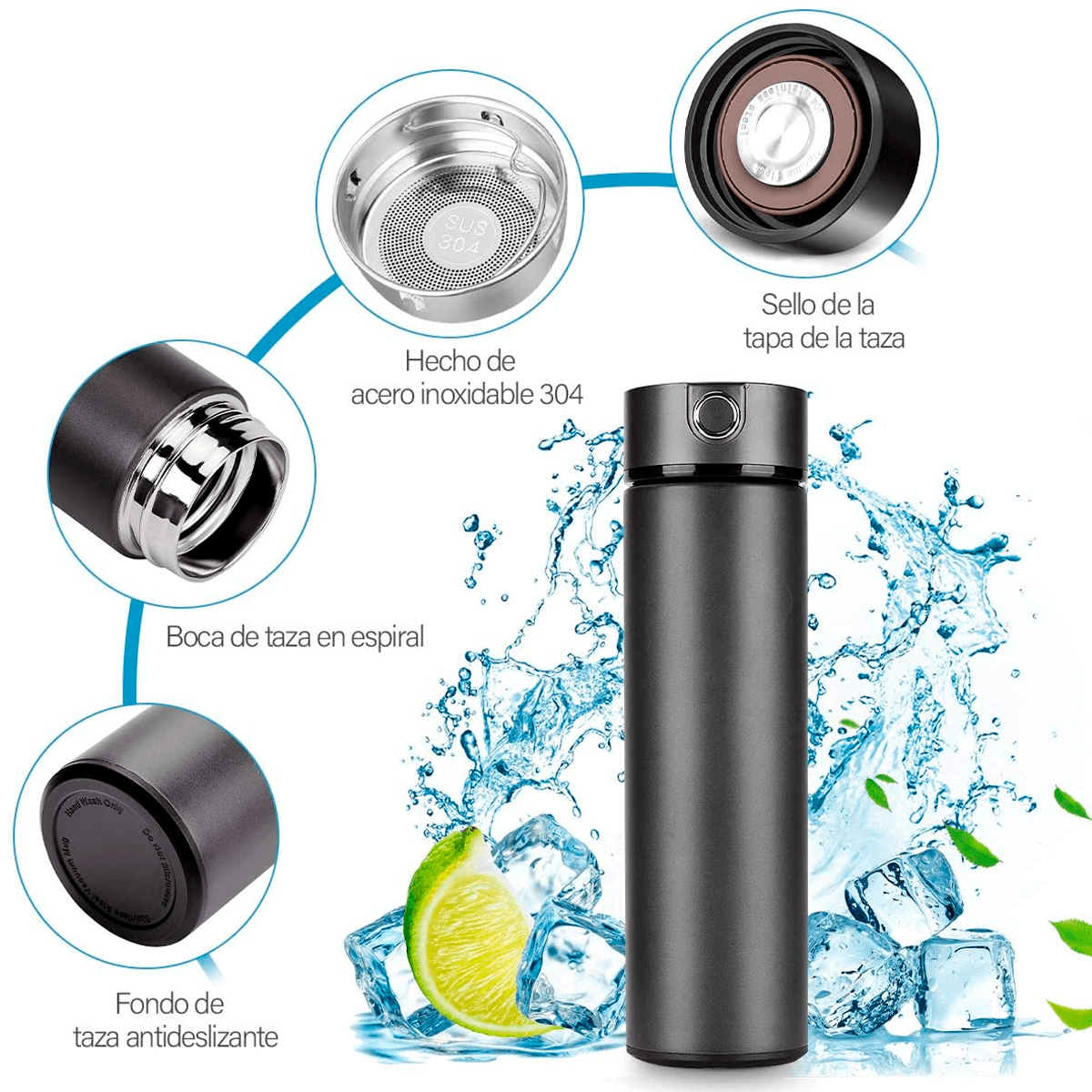 Termo Inteligente Botella , Termo Taza 500 ml Botella de Agua, Vaso Termico, Pantalla LED Táctil  Mas Caja de Te Natural Sabor a Fruta Farmasi.