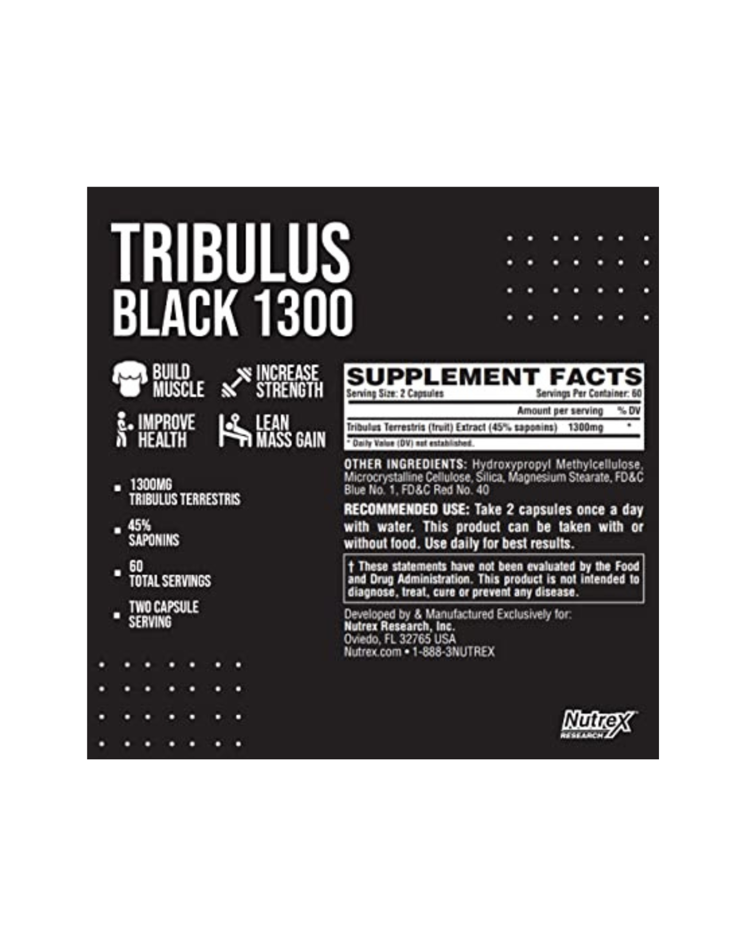 Nt Tribulus Black 1300 120 CT Suplemento, Energia,Refuerzo de testosterona  