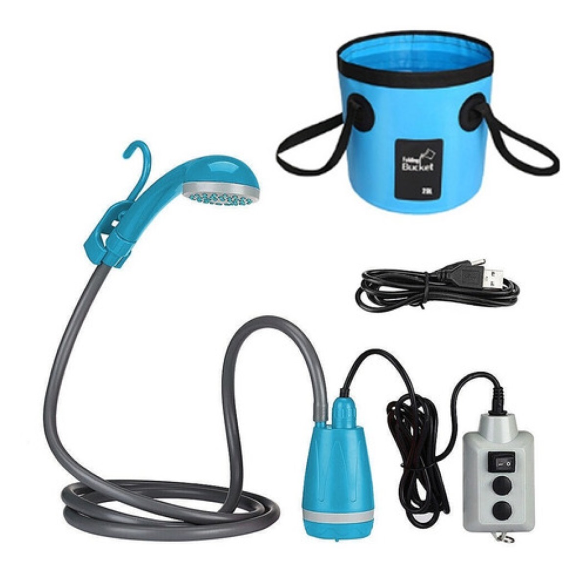 Regadera Portátil Eléctrica Exterior Con Bomba De Agua Azul
