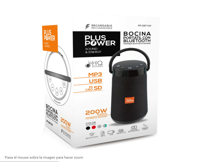 Bocina Bluetooth Plus Power USB SD AUX  Extra Bass 200w Portatil Pp-sbt109 Gris 