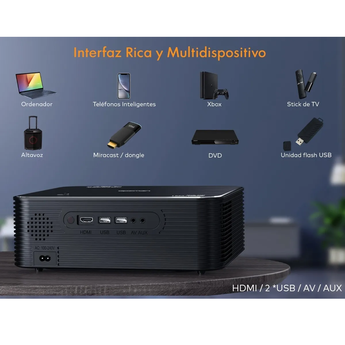 Proyector De Video Nativo De 1080p 4k Con 2 Bocinas Negro