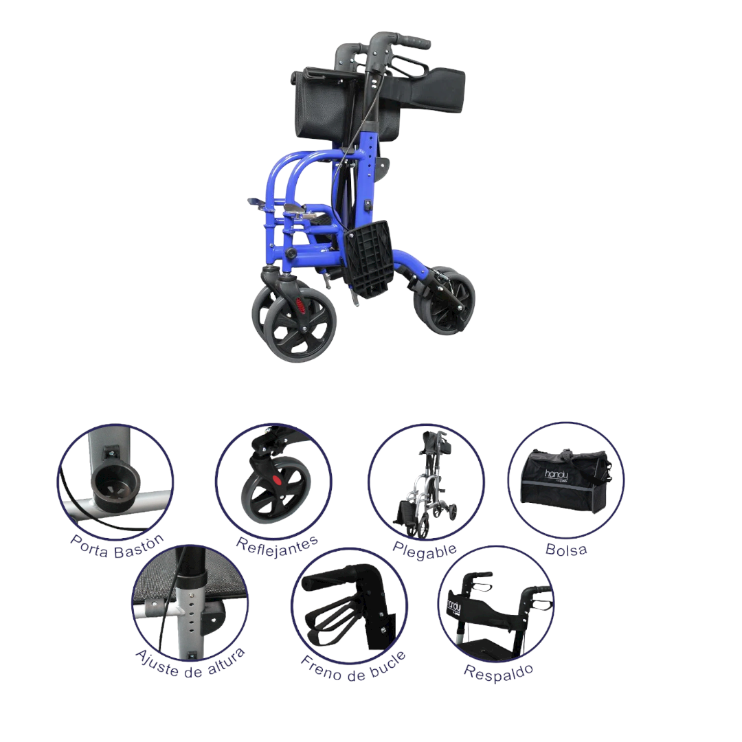 Andadera adulto, Plegable Altura Ajustable, Con Ruedas Y Asiento, Handy