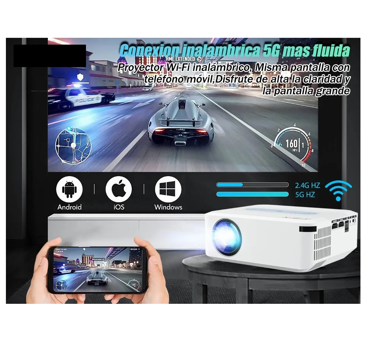 Proyector Led Android Wifi 8k Full Hd 1080p 8000lumens Blanco