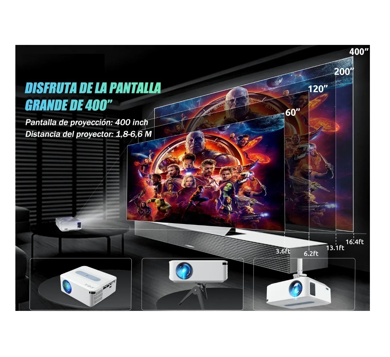 Proyector Led Android Wifi 8k Full Hd 1080p 8000lumens Blanco