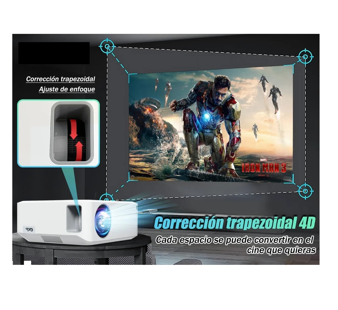 Proyector Led Android Wifi 8k Full Hd 1080p 8000lumens Blanco