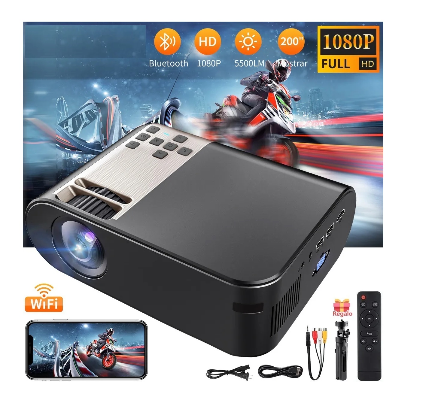 Proyector Portátil Led 1080p Full Hd Wifi 5500 Lumenes Hdmi
