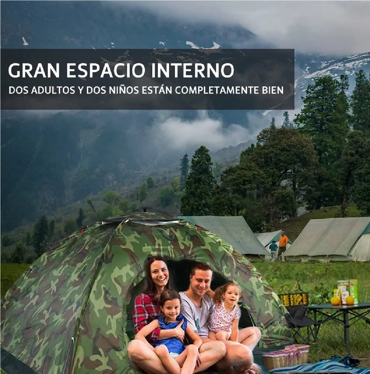 Tienda Casa Campaña 3 Personas/gran Espacio /fácil Instalar Camuflaje