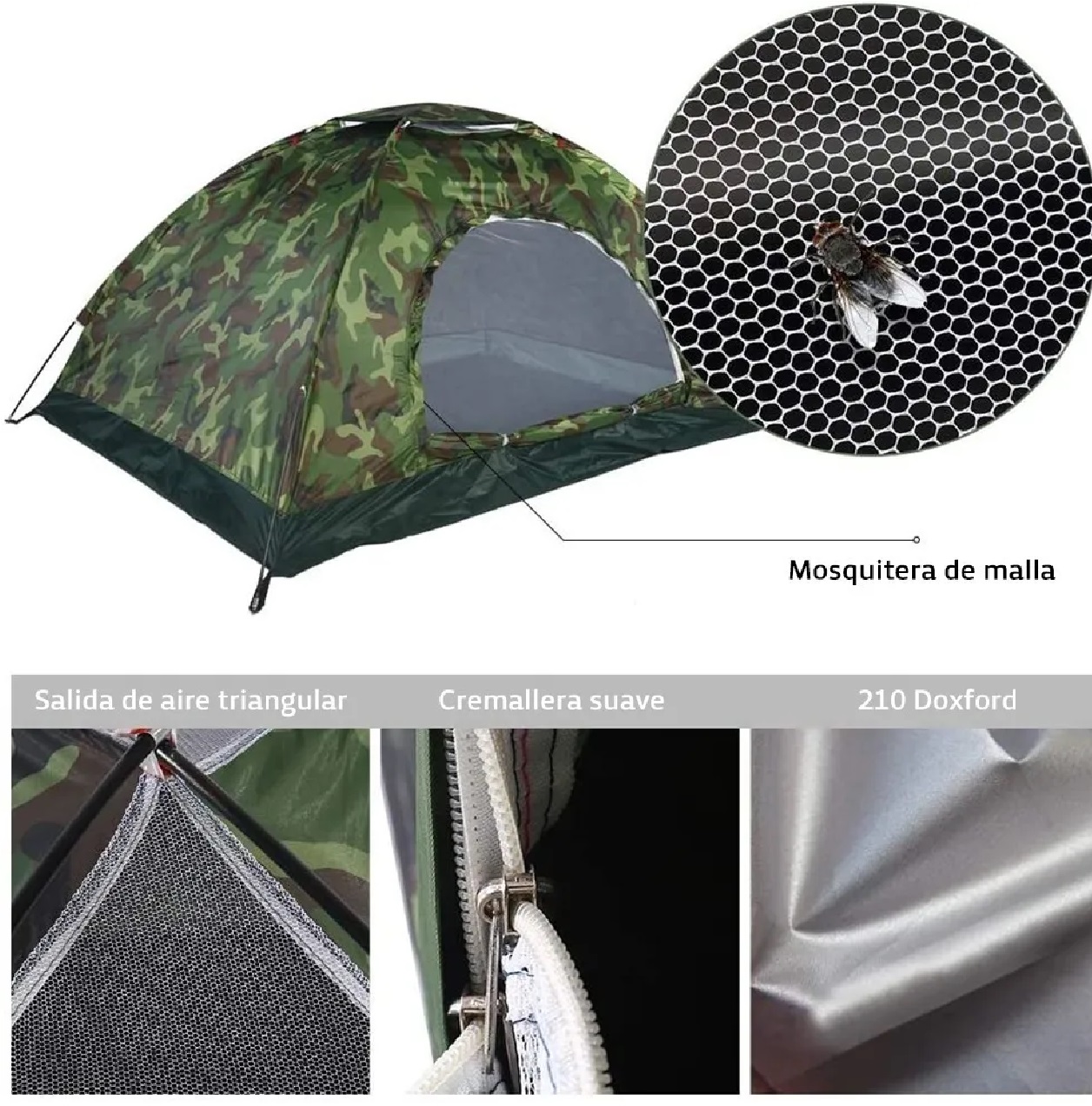 Tienda Casa Campaña 3 Personas/gran Espacio /fácil Instalar Camuflaje