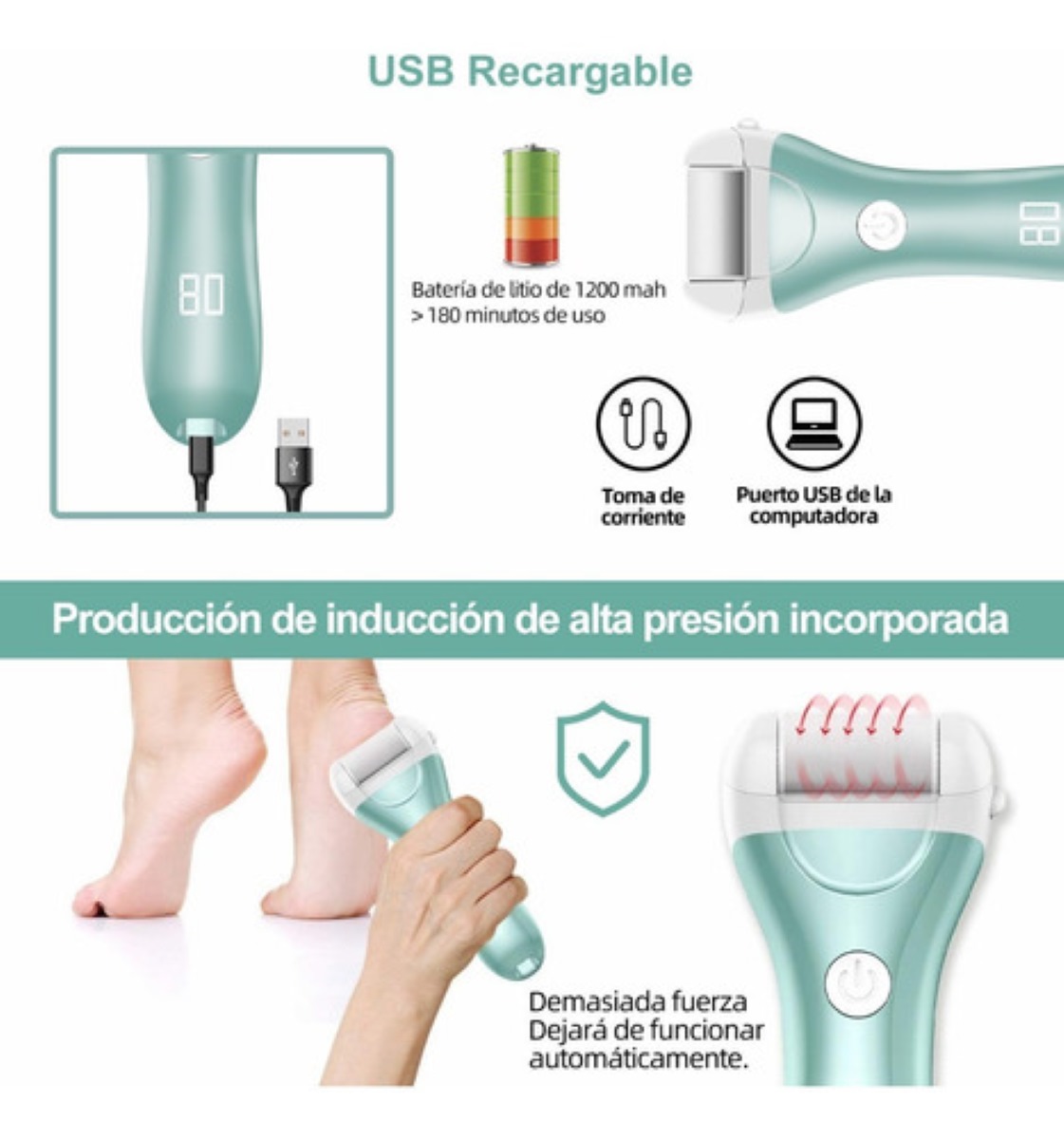 Exfoliante Para Pies Removedor De Callos Electrico Verde