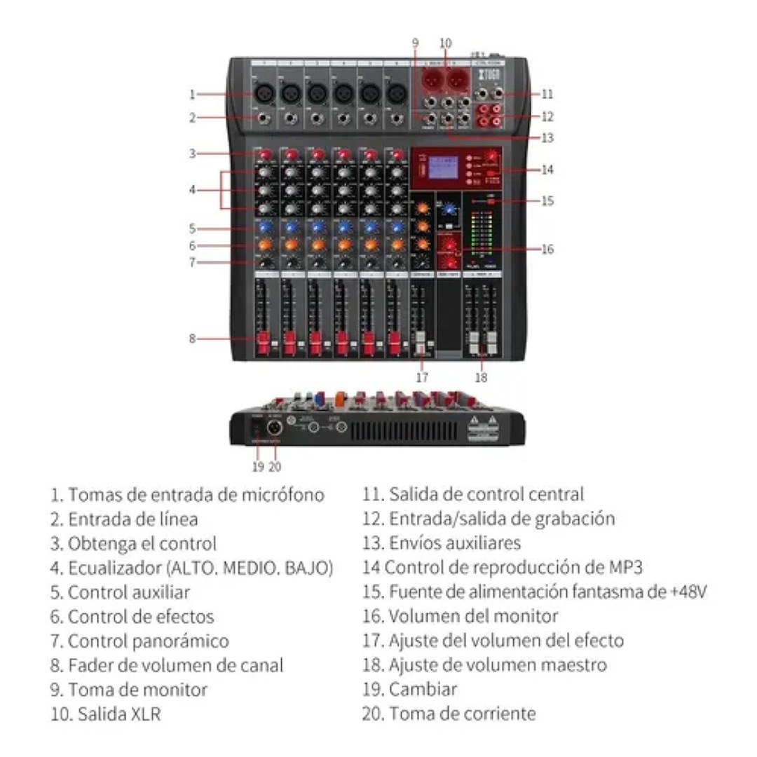 Mezcladora Mixer De 6 Canales 16 Efectos Ct60x-usb Xtuga