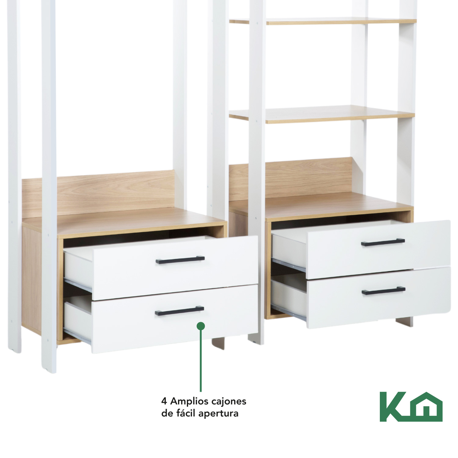 Armario Ropero Guardaropa Perchero Moderno Multiusos Cajones Blanco con Café 1