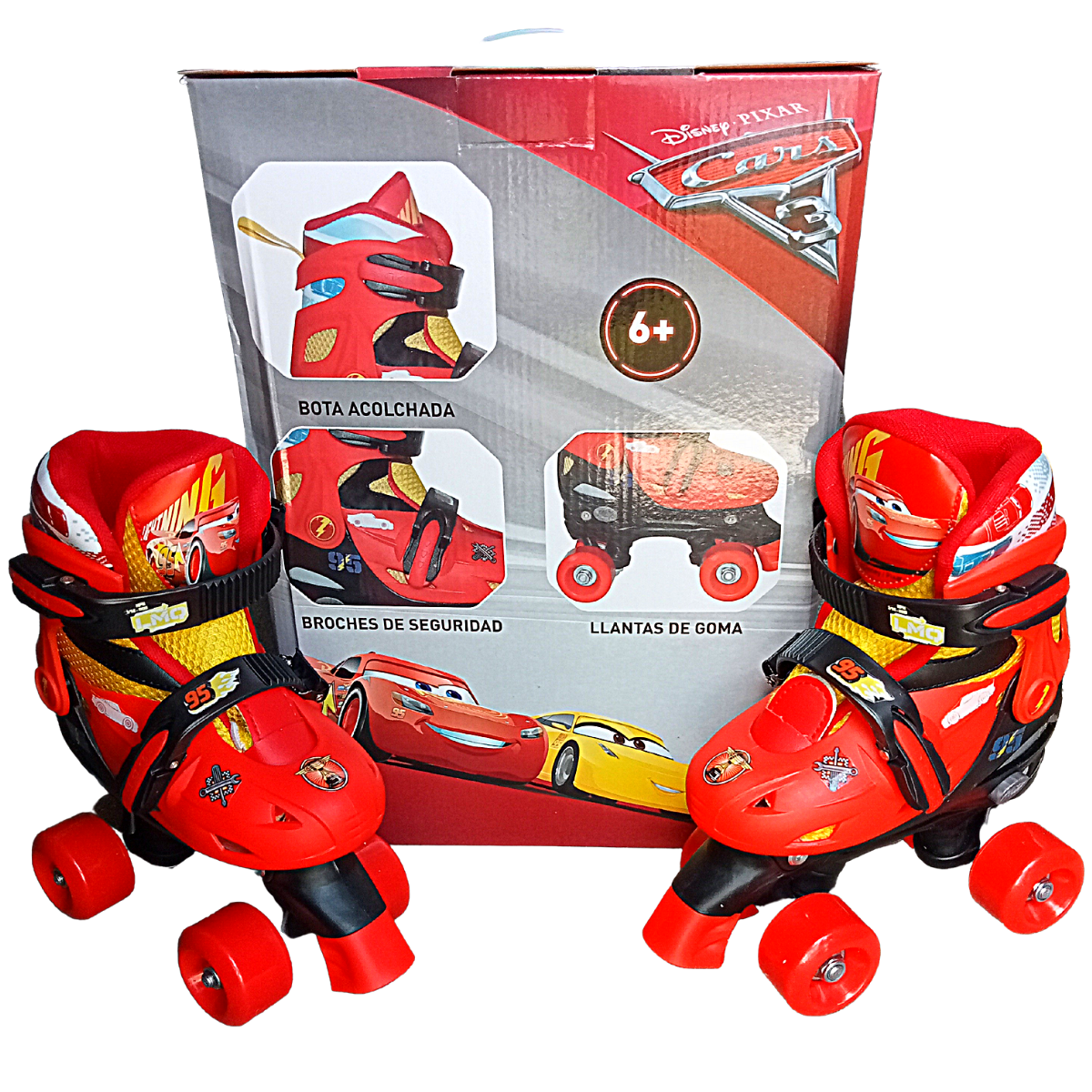 Patines Roller 4 Llantas Ajustables Disney Cars Rojos 19-21 cm