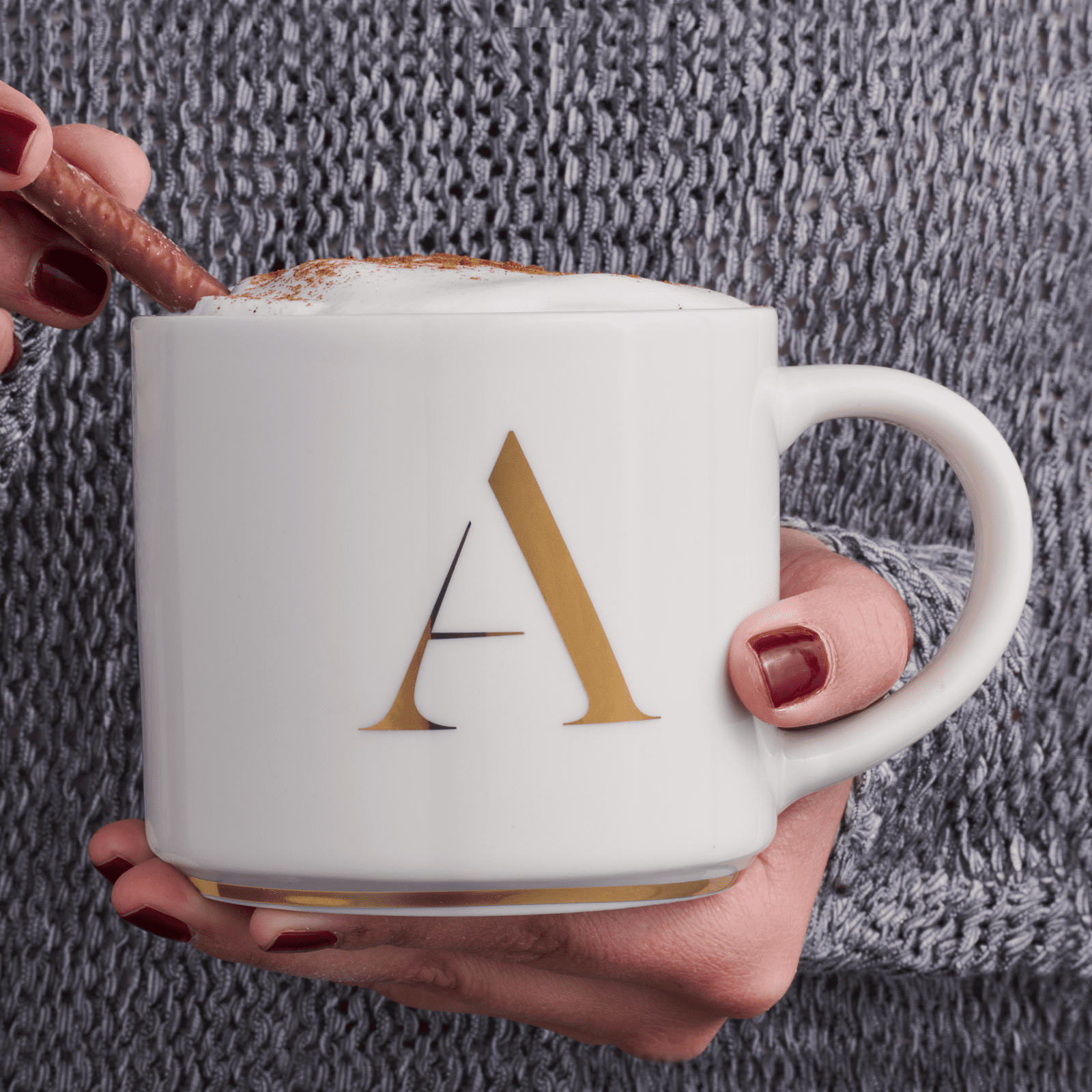 LuckyLy Tazas para Café de Iniciales Oro de 500ml , Grandes y Originales, Taza Térmica - Modelo Marla, Letra O