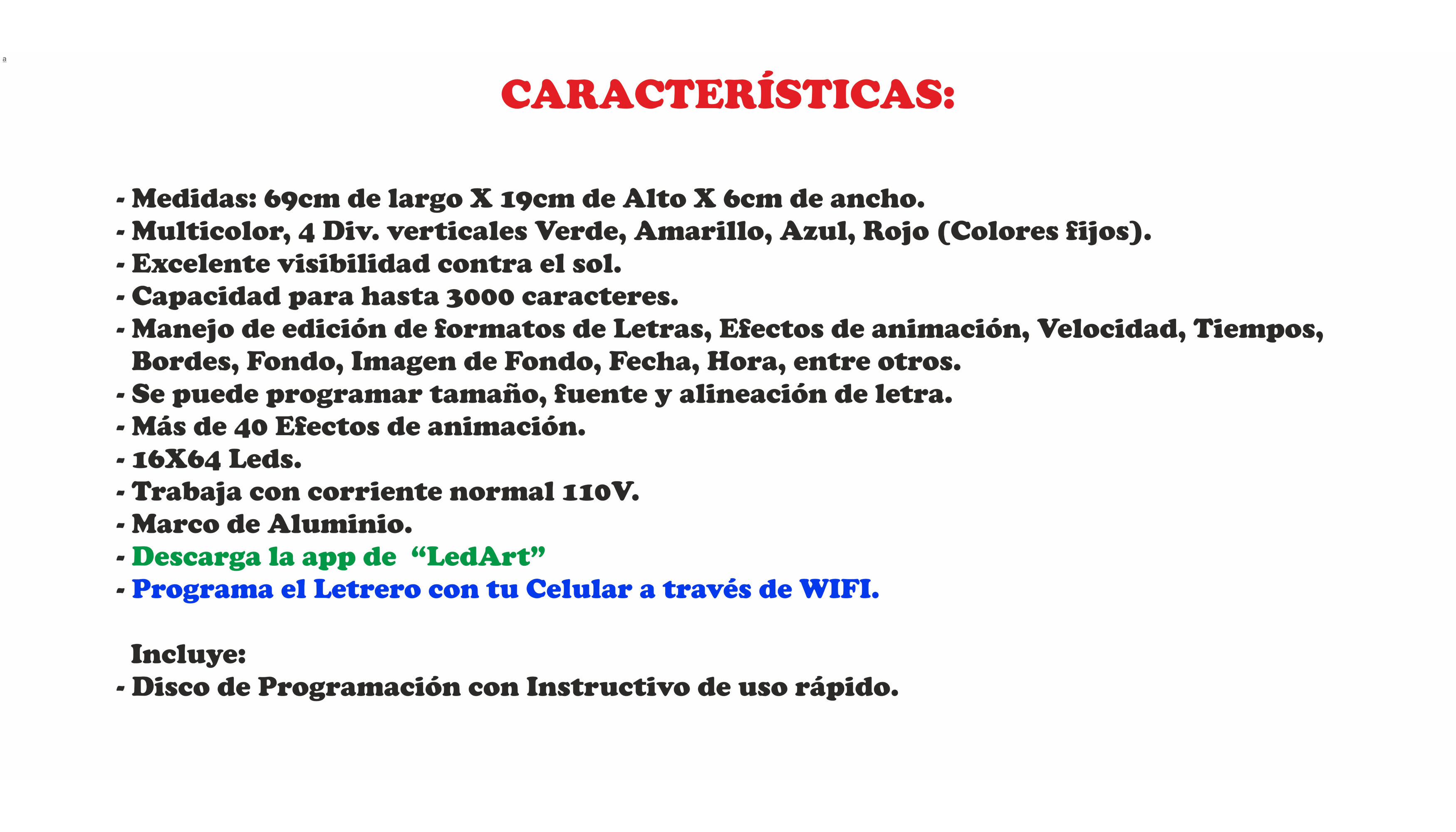 Letrero Led Programable con Celular por wifi 70x20cm para publicidad, facil de usar.