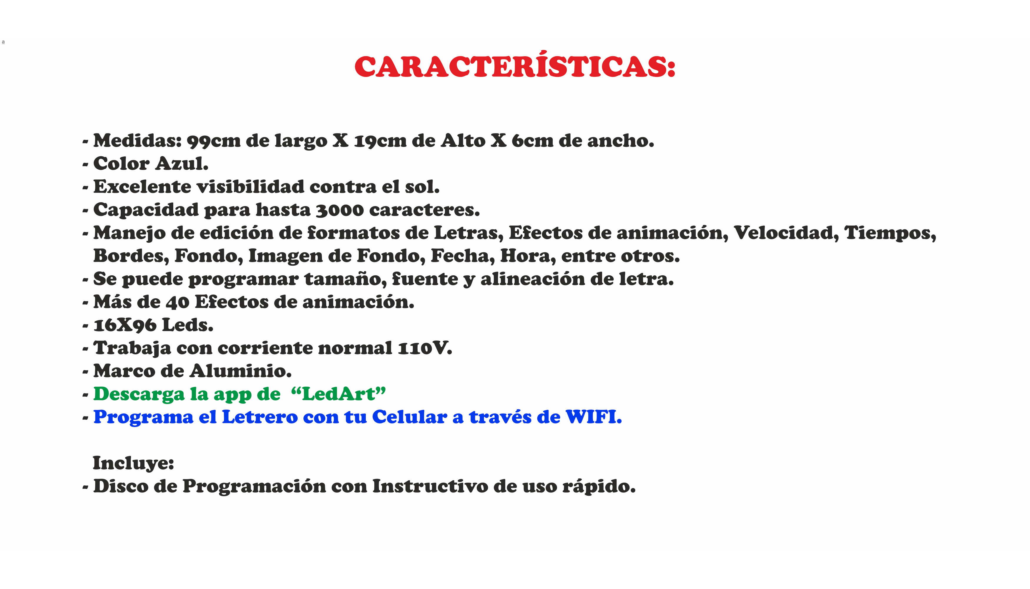 Letrero Led Programable Azul Por Wifi 100x20cm Para Publicidad, Facil de usar.
