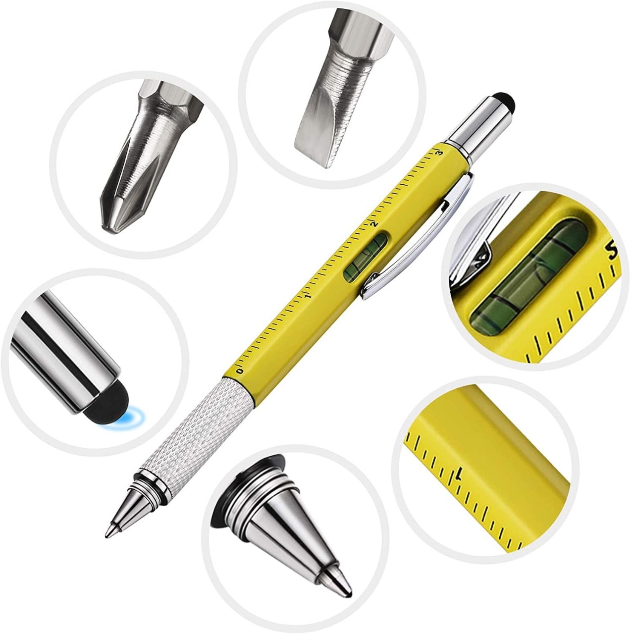 Pluma Multifuncional 5 en 1 Cuerpo Metalico Amarilla