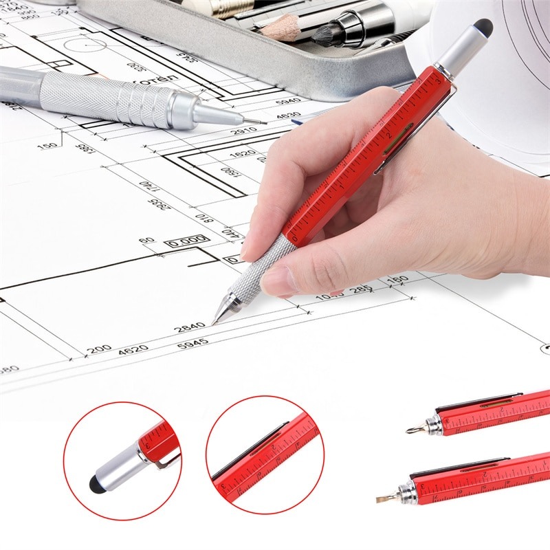 Pluma Multifuncional 5 en 1 Cuerpo Metalico Rojo