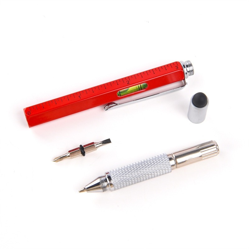 Pluma Multifuncional 5 en 1 Cuerpo Metalico Rojo