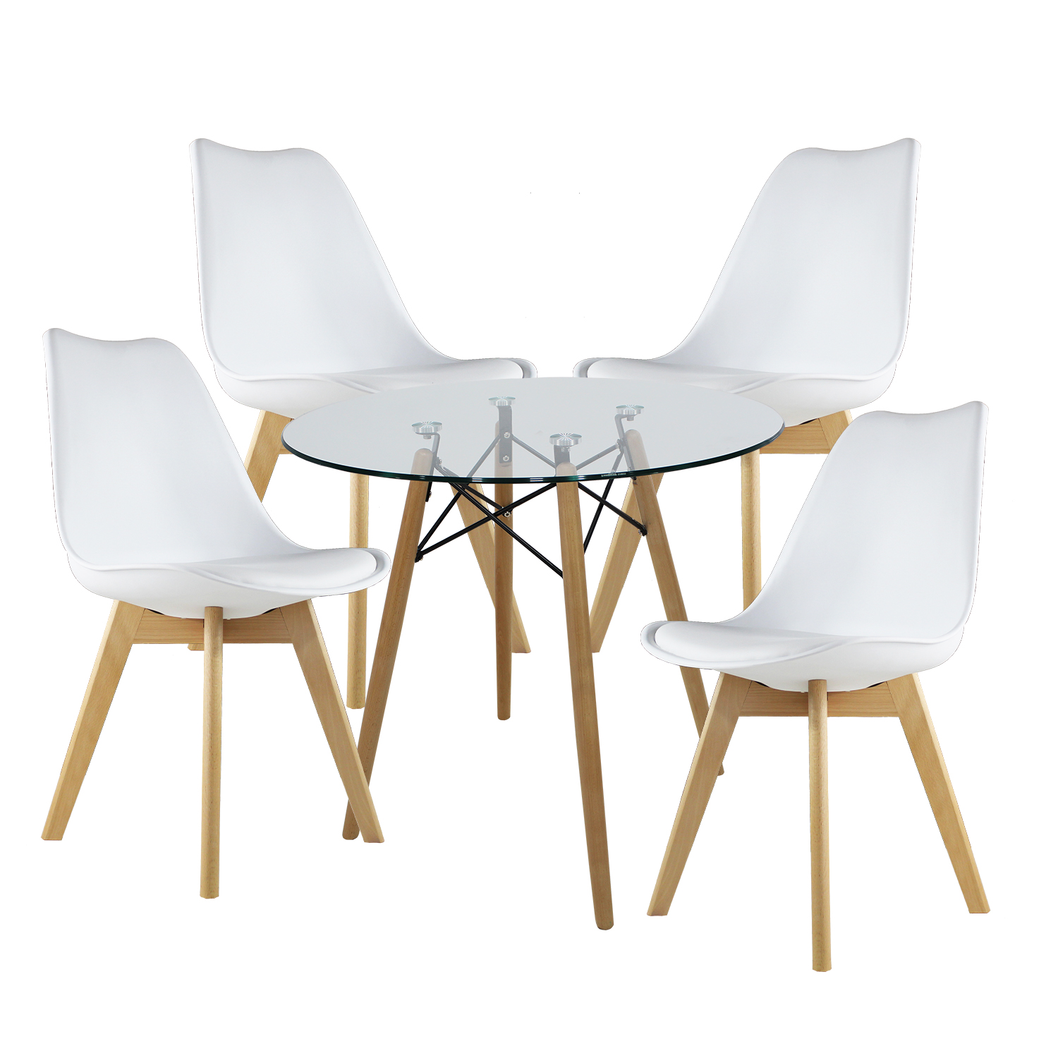 Set de Comedor Cristal  80 cm y 4 Sillas Frankfurt Blanco Mundo In.