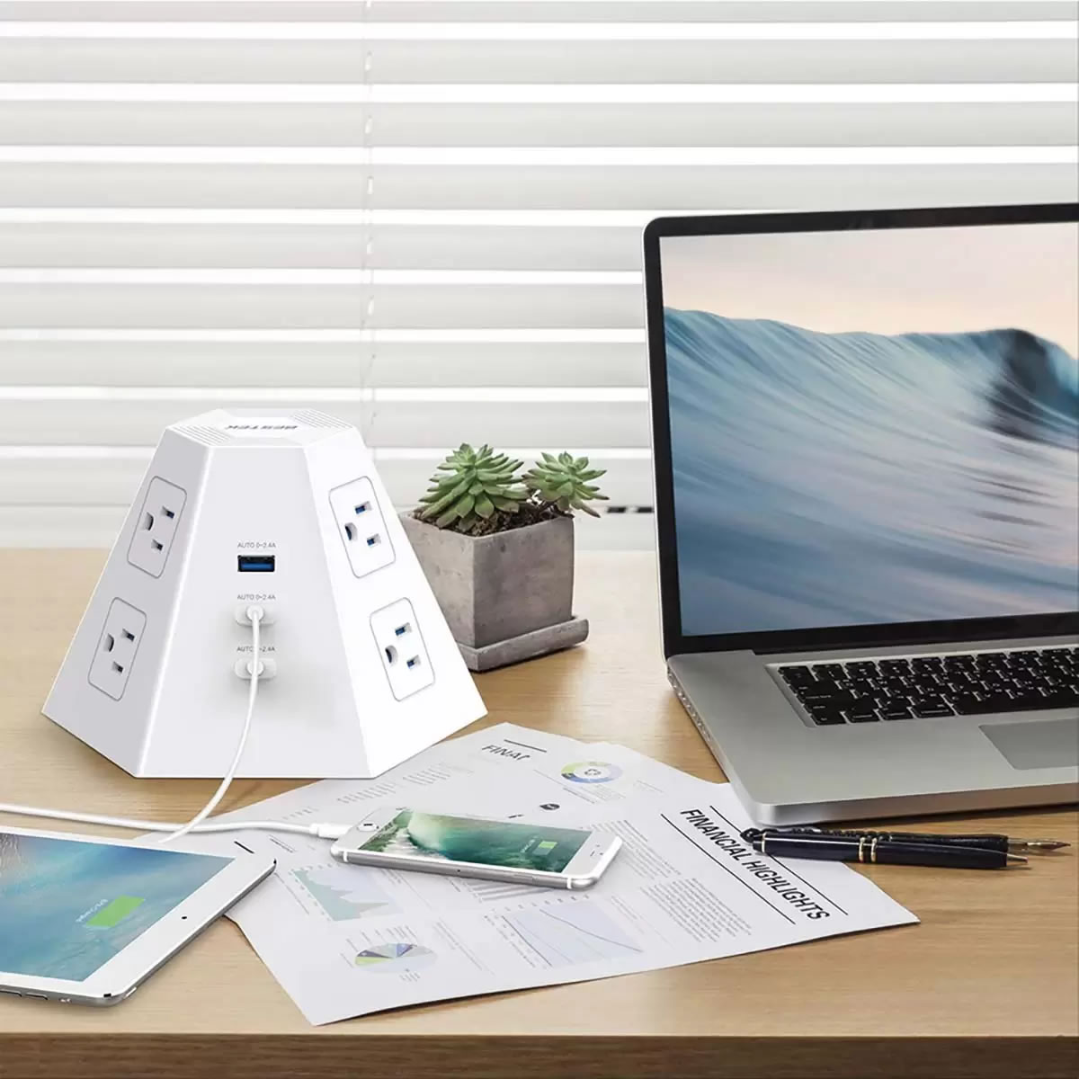 Supresor Multicontacto Piramidal 6AC 3USB Bestek MRJ6016 CST