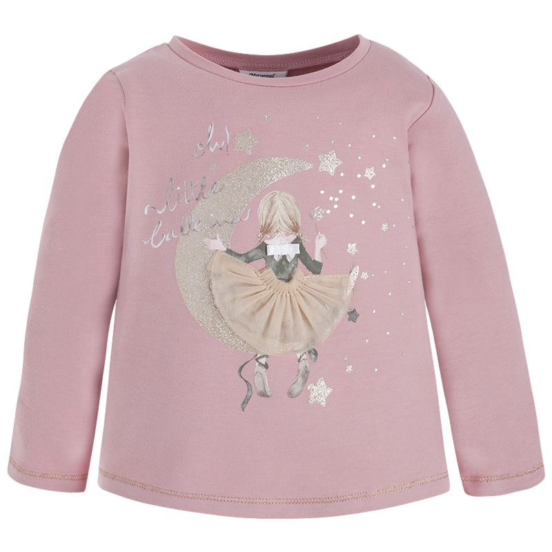 Conjunto camiseta de manga larga con purpurina y falda vaquera con tachuelas marca Mayoral
