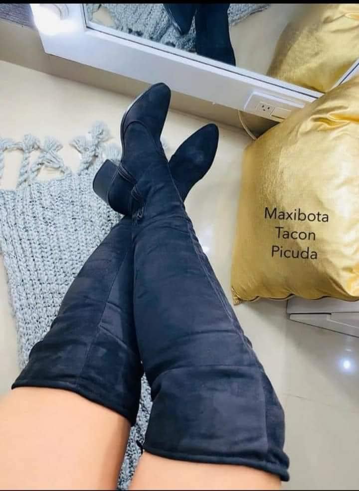 Botas Largas Tubo Elástico Dama Arriba Rodilla Para Invierno Tacón 6cm Punta Picuda .